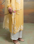 YELLOW & WHITE + EMBROIDERY + COTTON SILK & ORGANZA + KURTA SET + 3 PCS