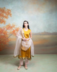 YELLOW & PINK + TEXTURED DETAILING + COTTON BLEND + ANARKALI SET + 3 PCS