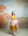 YELLOW & PINK + TEXTURED DETAILING + COTTON BLEND + ANARKALI SET + 3 PCS