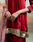 MAROON & PINK + PEARL & LUMPS DETAILING + GEORGETTE + PEPLUM GHARARA SET + 3 PCS
