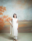 WHITE + SELF WORK + ORGANZA + KURTA SET + 3 PCS
