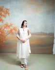 WHITE + SELF WORK + ORGANZA + KURTA SET + 3 PCS