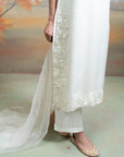 WHITE + SELF WORK + ORGANZA + KURTA SET + 3 PCS