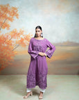 PURPLE + EMBROIDERY + COTTON SILK + KURTA + 1 PC
