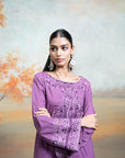 PURPLE + EMBROIDERY + COTTON SILK + KURTA + 1 PC
