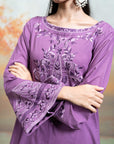 PURPLE + EMBROIDERY + COTTON SILK + KURTA + 1 PC
