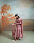 DULL ROSE PINK + ZARDOZI RESHAM WORK + ORGANZA + ANARKALI SET + 3 PCS