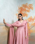 DULL ROSE PINK + ZARDOZI RESHAM WORK + ORGANZA + ANARKALI SET + 3 PCS