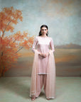 LIGHT PINK + PEARL DETAILING + ORGANZA + KURTA SET + 3 PCS