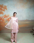 LIGHT PINK + PEARL DETAILING + ORGANZA + KURTA SET + 3 PCS