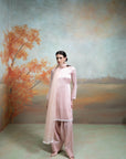 LIGHT PINK + PEARL DETAILING + ORGANZA + KURTA SET + 3 PCS
