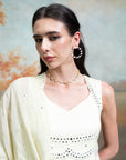 BUTTER YELLOW + MIRROR CUTDANA PEARL WORK + RAW SILK & TISSUE + ANARKALI SET + 3 PCS