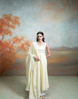 BUTTER YELLOW + MIRROR CUTDANA PEARL WORK + RAW SILK & TISSUE + ANARKALI SET + 3 PCS