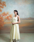 BUTTER YELLOW + MIRROR CUTDANA PEARL WORK + RAW SILK & TISSUE + ANARKALI SET + 3 PCS