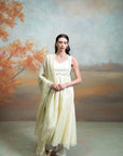 BUTTER YELLOW + MIRROR CUTDANA PEARL WORK + RAW SILK & TISSUE + ANARKALI SET + 3 PCS