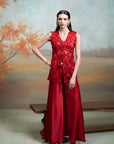 MAROON + SEQUIN CUTDANA WORK + GEORGETTE + GHARARA SET + 2 PCS