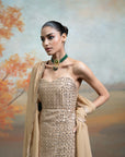 GOLDEN + ZARDOZI MIRROR WORK + RAW SILK + GHARARA SET + 2 PCS
