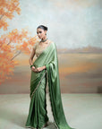 GREEN & GOLDEN + MIRROR SEQUIN WORK + GEORGETTE + SAREE SET + 2 PCS