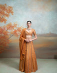 ORANGE + ZARDOZI MIRROR CUTDANA WORK + RAW SILK + LEHENGA SET + 3 PCS