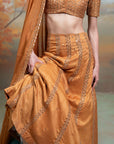 ORANGE + ZARDOZI MIRROR CUTDANA WORK + RAW SILK + LEHENGA SET + 3 PCS