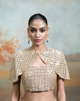 GOLDEN + ZARDOZI MIRROR CUTDANA WORK + RAW SILK + LEHENGA SET + 3 PCS