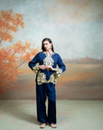 DARK BLUE + EMBROIDERY + COTTON SILK + KURTA SET + 2 PCS