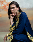 DARK BLUE + EMBROIDERY + COTTON SILK + KURTA SET + 2 PCS