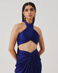 Hope Halter Neck Top in Blue with Elastic Back