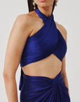 Hope Halter Neck Top in Blue with Elastic Back