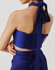 Hope Halter Neck Top in Blue with Elastic Back