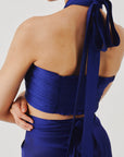 Hope Halter Neck Top in Blue with Elastic Back