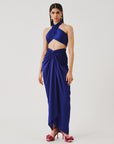 Hope Halter Neck Top in Blue with Elastic Back