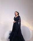 Starfall Navy Ruffle Saree-Gown