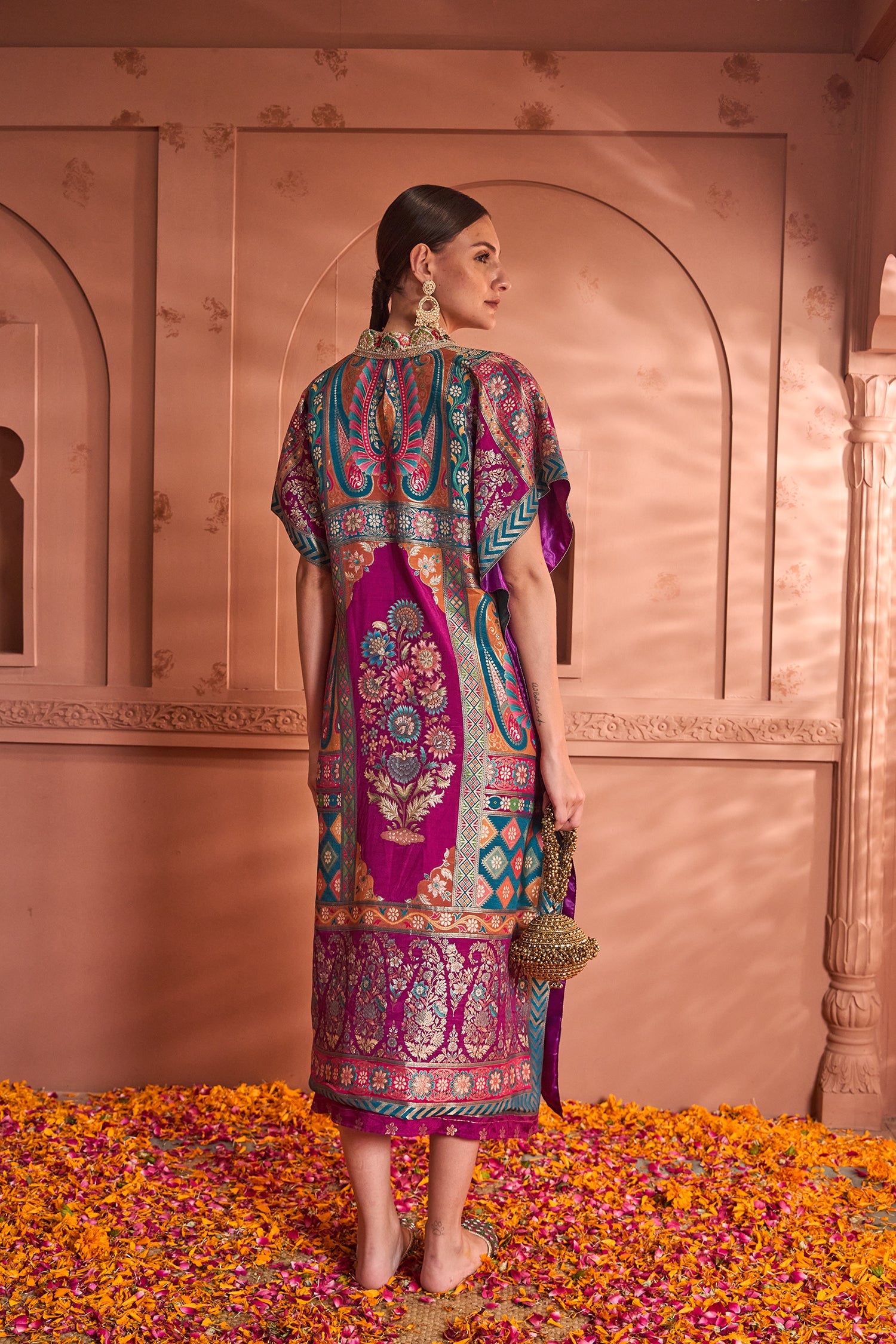 Banarasi Begum Embroidered Kaftan - Green Purple