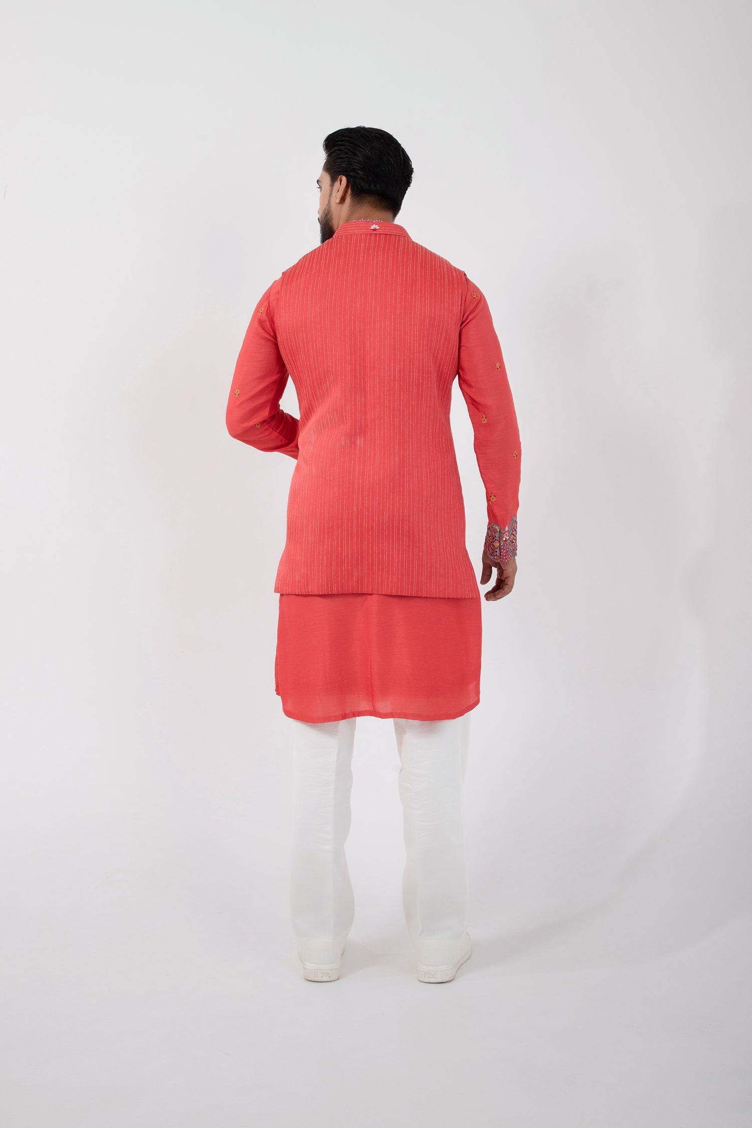 Coral Red Nehru and Kurta Set