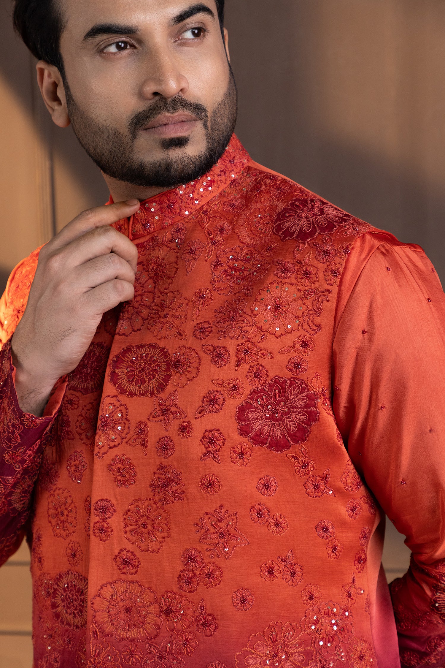 Sunset Bloom Embroidered Nehru