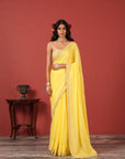Sunshine Yellow Saree with Off-Shoulder Embroidered Blouse