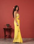 Sunshine Yellow Saree with Off-Shoulder Embroidered Blouse