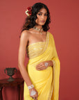 Sunshine Yellow Saree with Off-Shoulder Embroidered Blouse