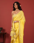 Sunshine Yellow Saree with Off-Shoulder Embroidered Blouse