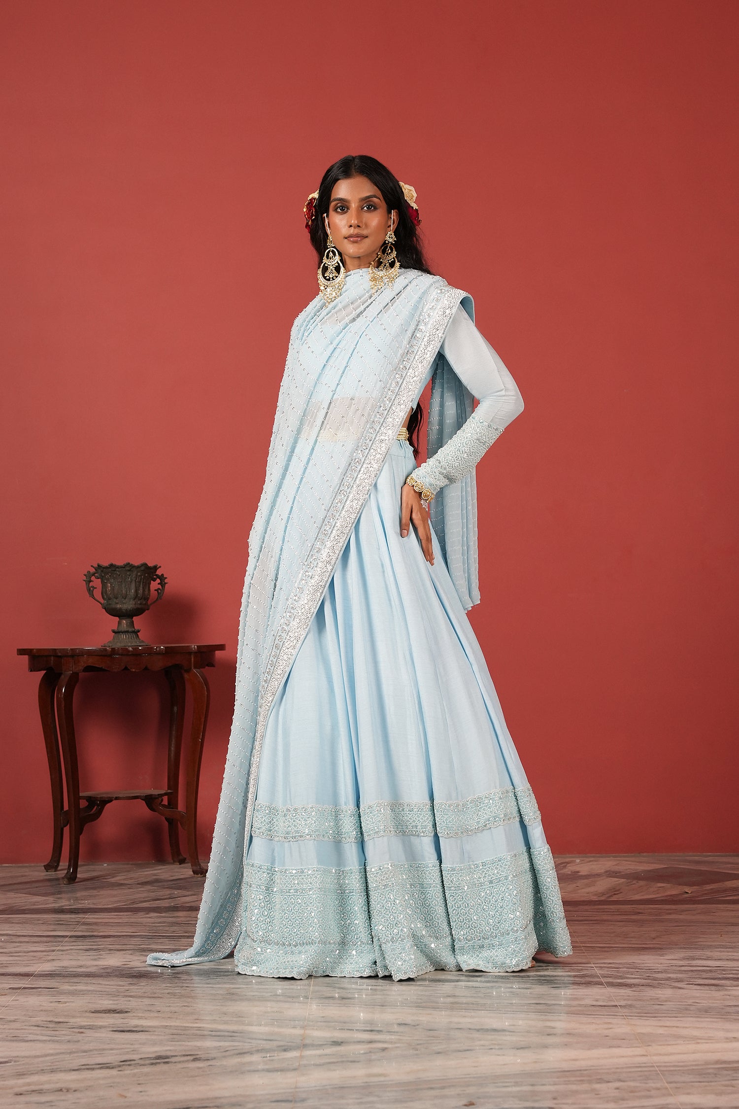 Buy Powder Blue Royal Lehenga Set for Female by Suruchi Parakh