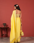 Sunshine Yellow Saree with Off-Shoulder Embroidered Blouse
