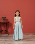 Blue Handcrafted Crop Top & Flared Pants Set for Girls