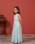 Blue Handcrafted Crop Top & Flared Pants Set for Girls