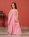 Pink Handcrafted Lehenga Set For Girls