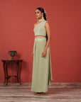 One-Shoulder Embroidered Top with Straight-Fit Skirt Set