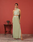 One-Shoulder Embroidered Top with Straight-Fit Skirt Set