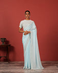 Embroidered Blue Saree Set with Modern Tie-Up Blouse