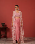 Flawless Drape Skirt Set with Embroidered Blouse & Cape