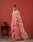 Flawless Drape Skirt Set with Embroidered Blouse & Cape